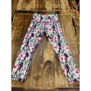 Zyia Active Light Pink Tight Tropical Floral Print Leggings Size Large